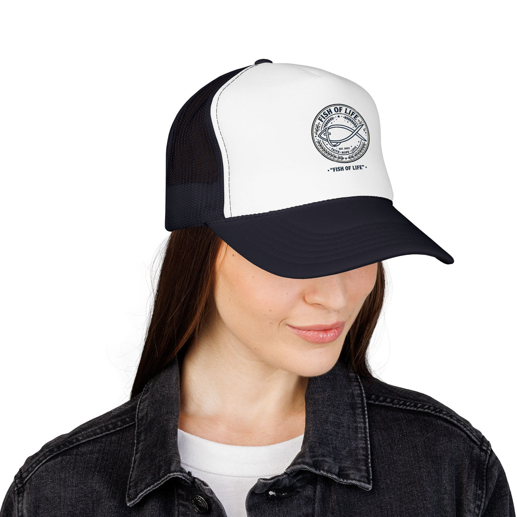 Fish of Life Trucker Hat – Vintage Ichthys Logo Foam Cap