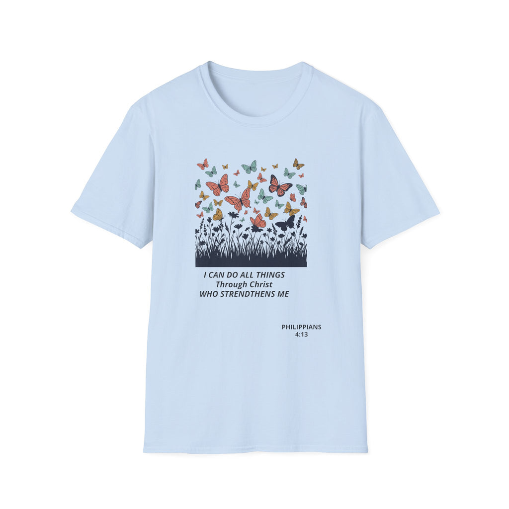 Butterfly Faith T-Shirt — "I Can Do All Things Through Christ" Inspirational Christian Tee
