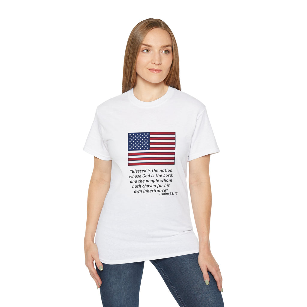American Flag Psalm 33:12 T-Shirt — Patriotic Christian Tee