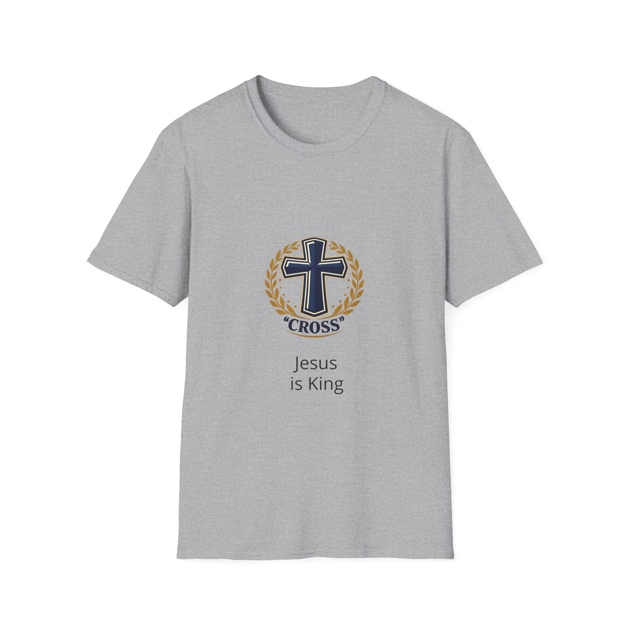 Jesus Is King Cross T-Shirt — Christian Faith Tee with Laurel Emblem