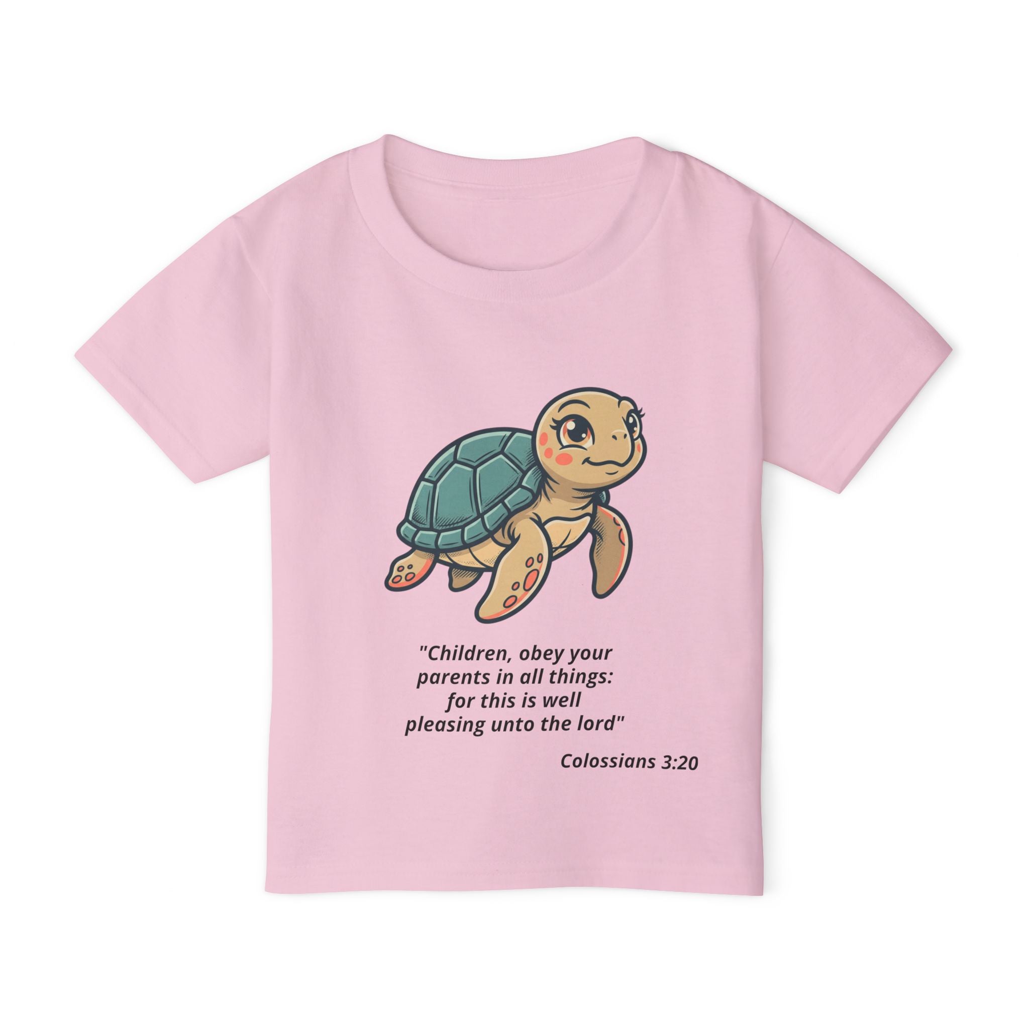 Toddler T‑Shirt — Cute Sea Turtle with Colossians 3:20 Bible Verse