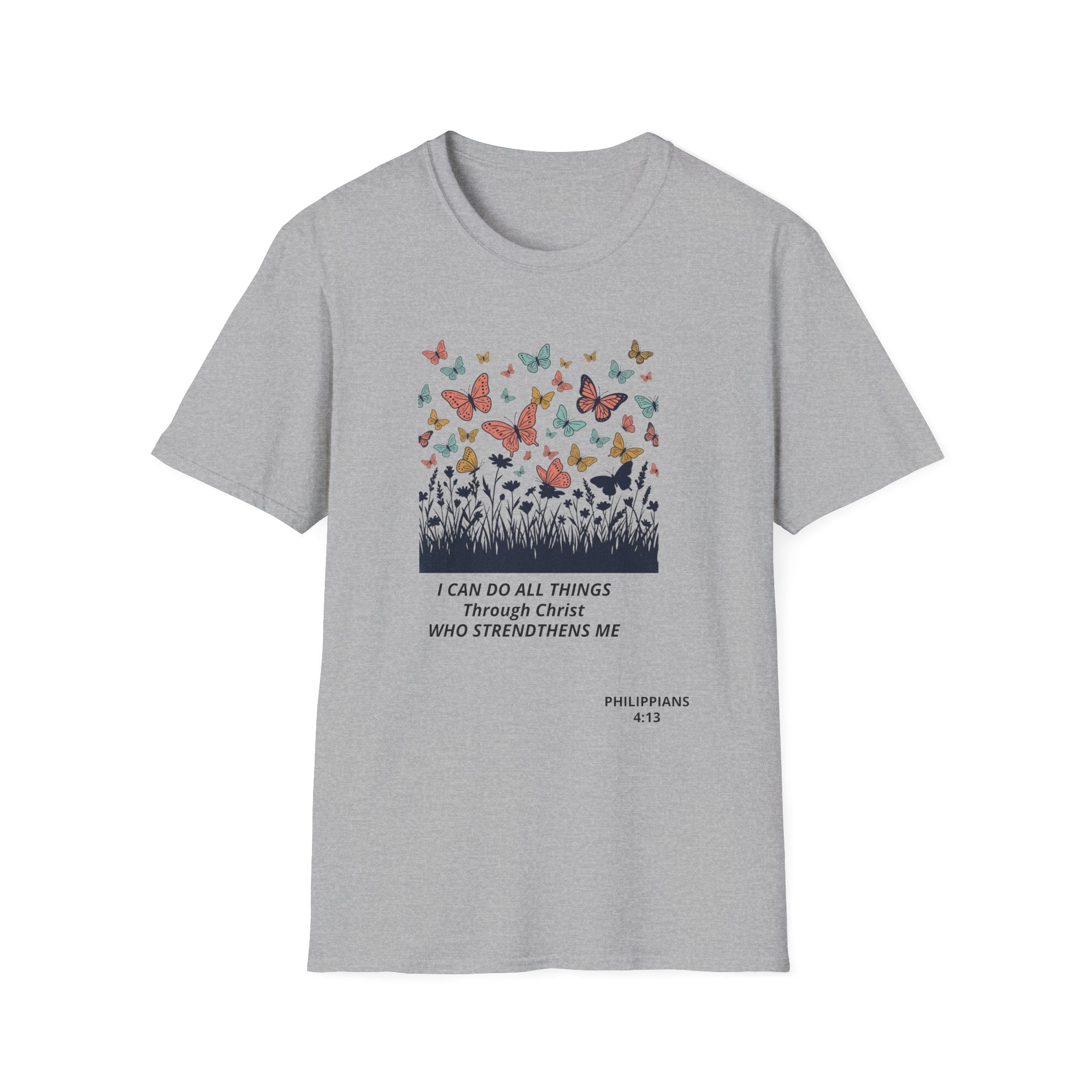 Butterfly Faith T-Shirt — "I Can Do All Things Through Christ" Inspirational Christian Tee