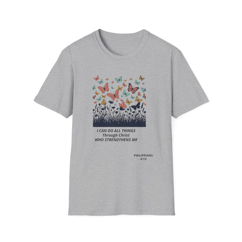 Butterfly Faith T-Shirt — "I Can Do All Things Through Christ" Inspirational Christian Tee