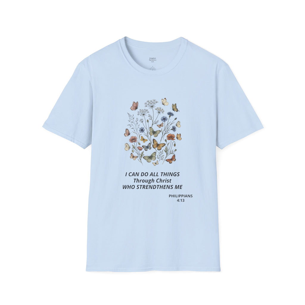 Butterfly Faith T-Shirt — "I Can Do All Things Through Christ" Inspirational Christian Tee