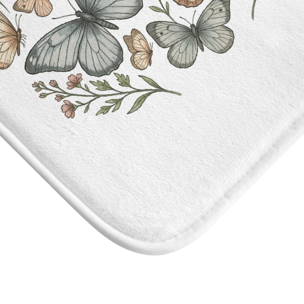 Butterfly Psalm Bath Mat — 'He who dwells...' Religious Decorative Bathroom Rug