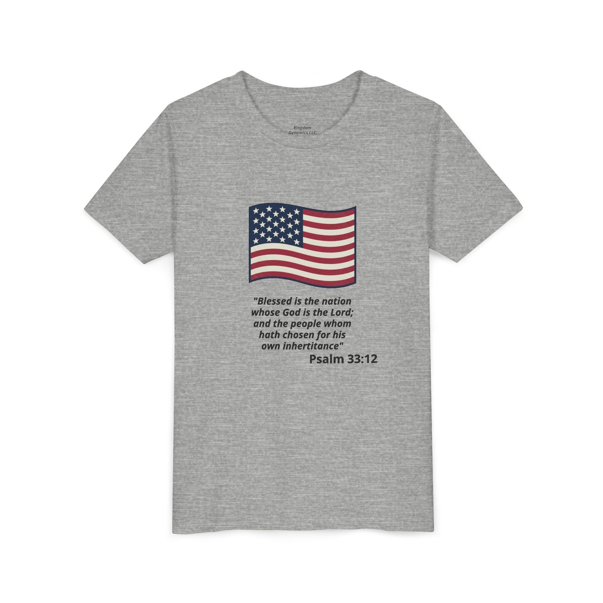 Youth T-Shirt - American Flag with Psalm 33:12 Bible Verse Patriotic Kids Tee