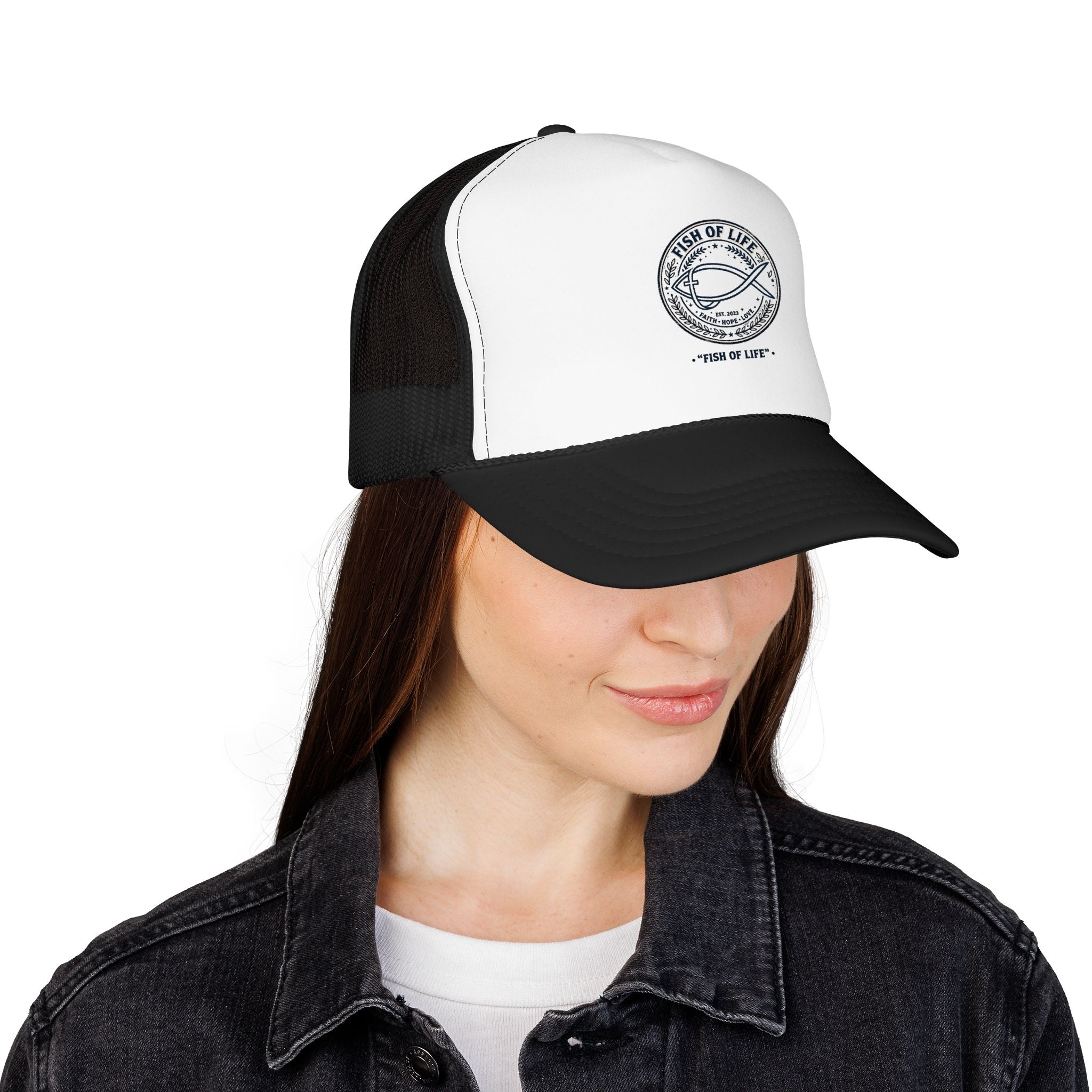 Fish of Life Trucker Hat – Vintage Ichthys Logo Foam Cap