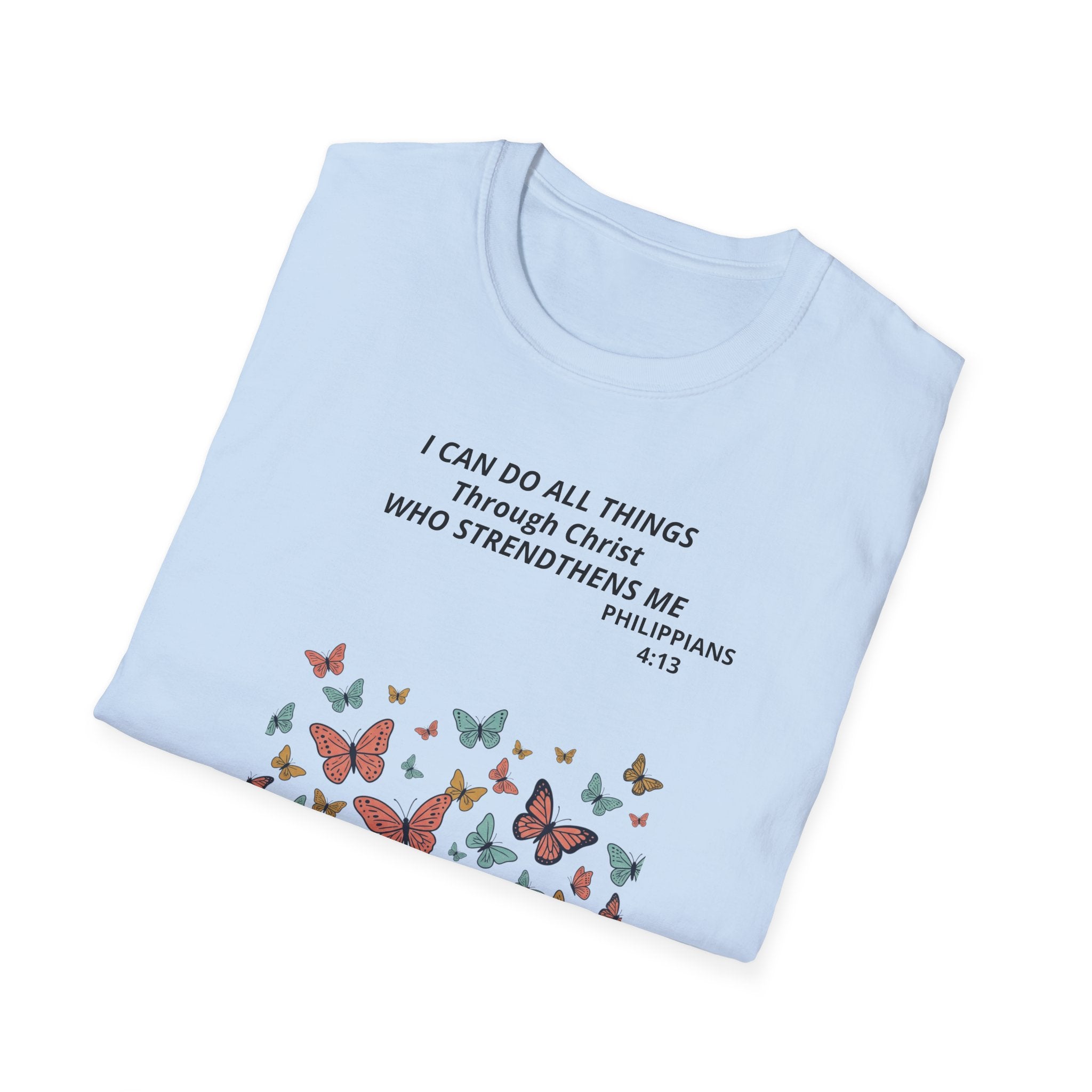 Butterfly Faith T-Shirt — "I Can Do All Things Through Christ" Inspirational Christian Tee