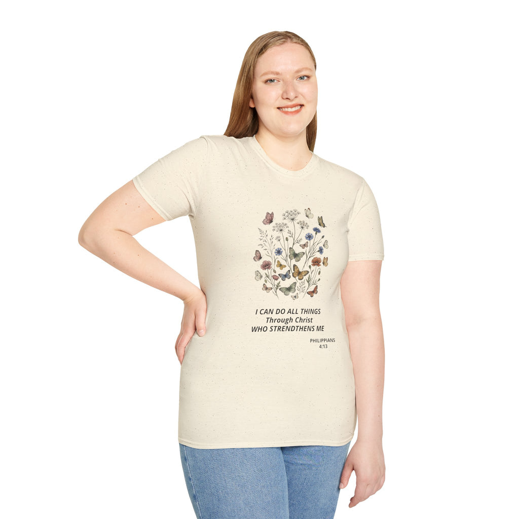 Butterfly Faith T-Shirt — "I Can Do All Things Through Christ" Inspirational Christian Tee
