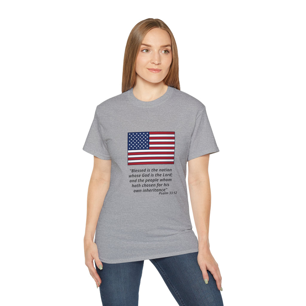 American Flag Psalm 33:12 T-Shirt — Patriotic Christian Tee