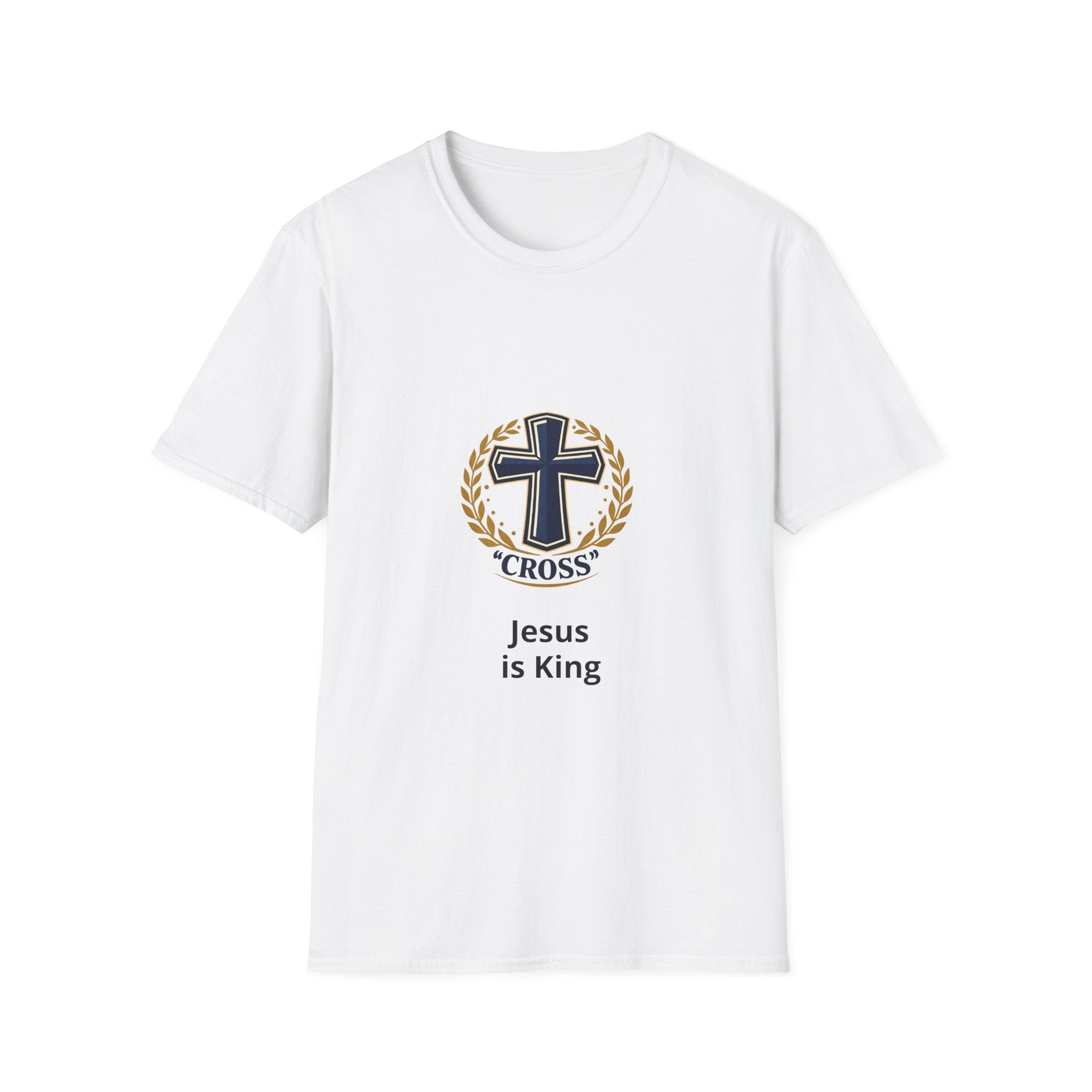 Jesus Is King Cross T-Shirt — Christian Faith Tee with Laurel Emblem