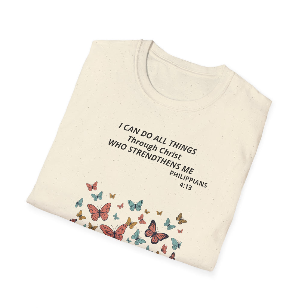 Butterfly Faith T-Shirt — "I Can Do All Things Through Christ" Inspirational Christian Tee