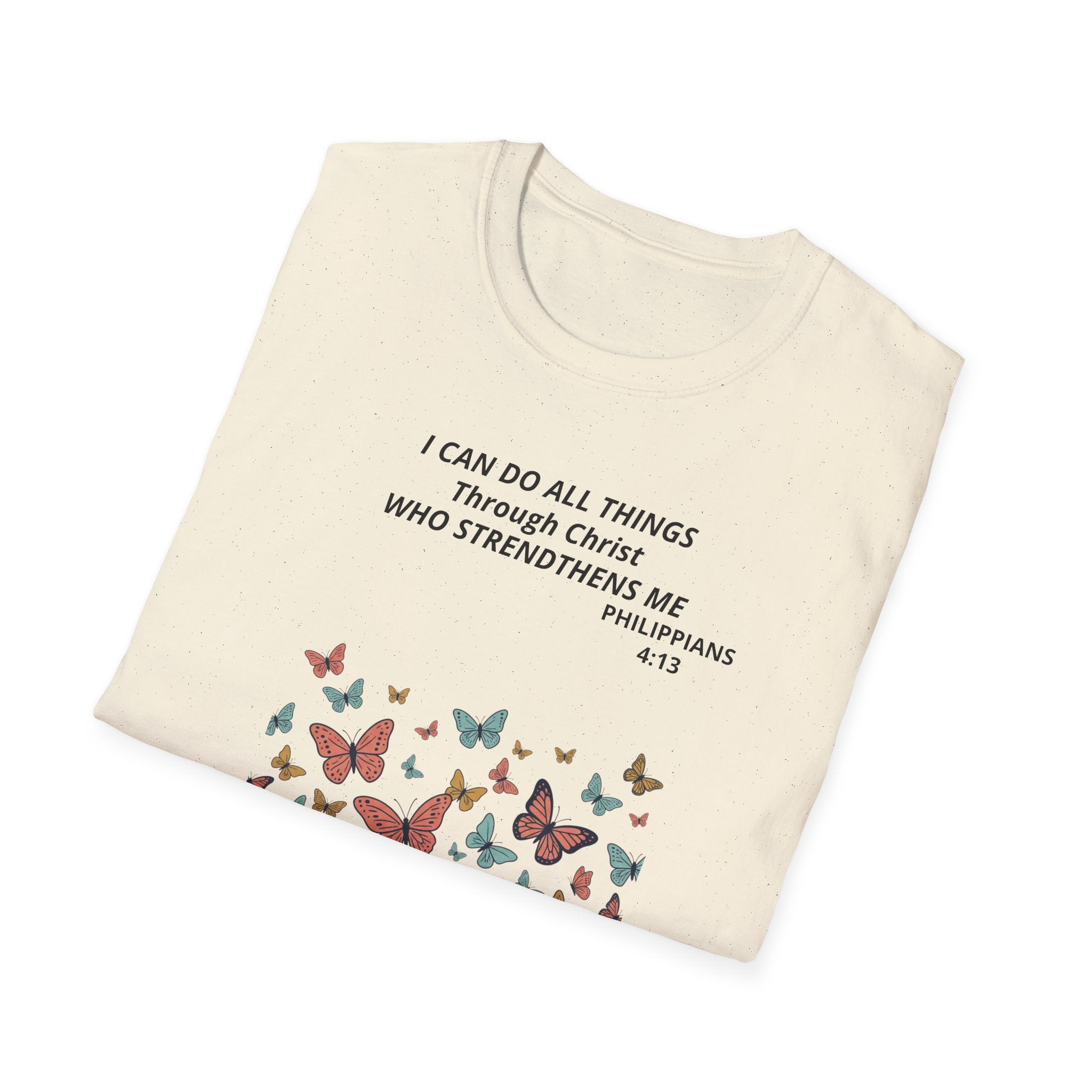 Butterfly Faith T-Shirt — "I Can Do All Things Through Christ" Inspirational Christian Tee