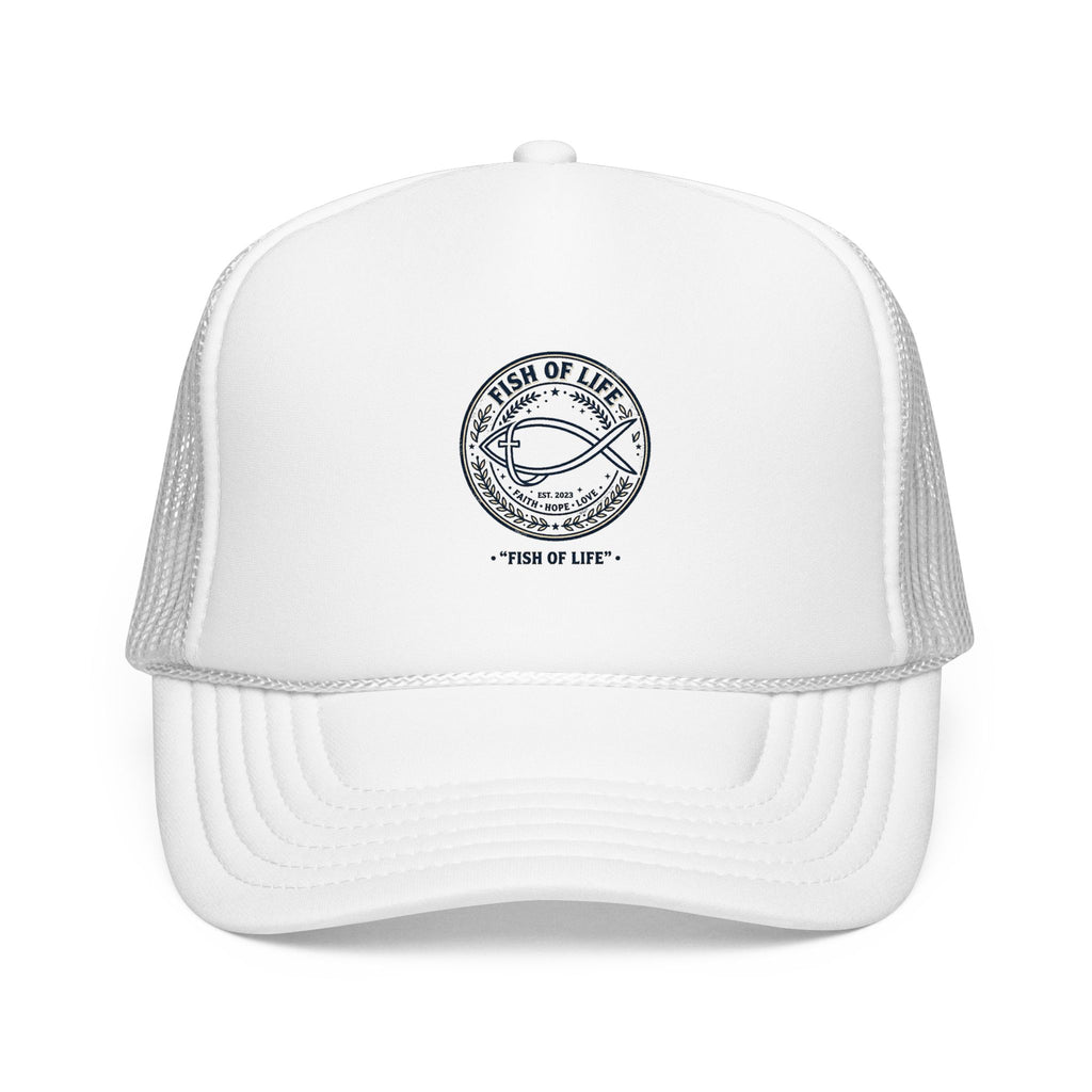 Fish of Life Trucker Hat – Vintage Ichthys Logo Foam Cap