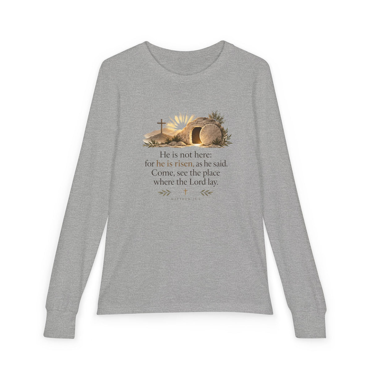 Youth Long Sleeve Tee — “He Is Risen” Easter Christian Shirt
