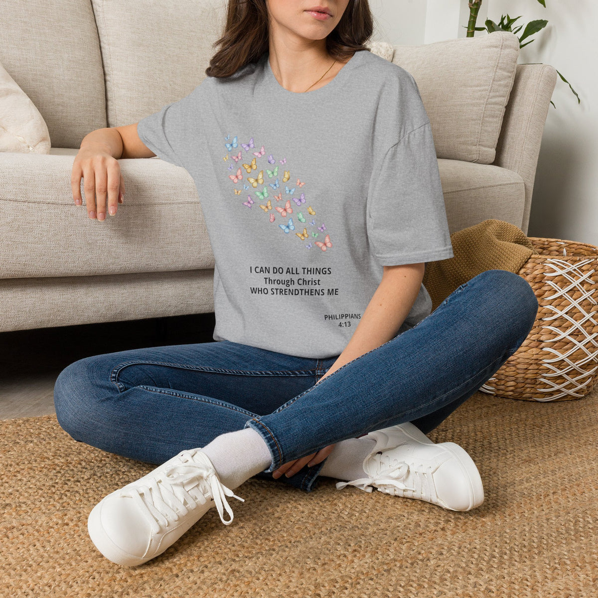 Butterfly Faith T-Shirt — "I Can Do All Things Through Christ" Inspirational Christian Tee
