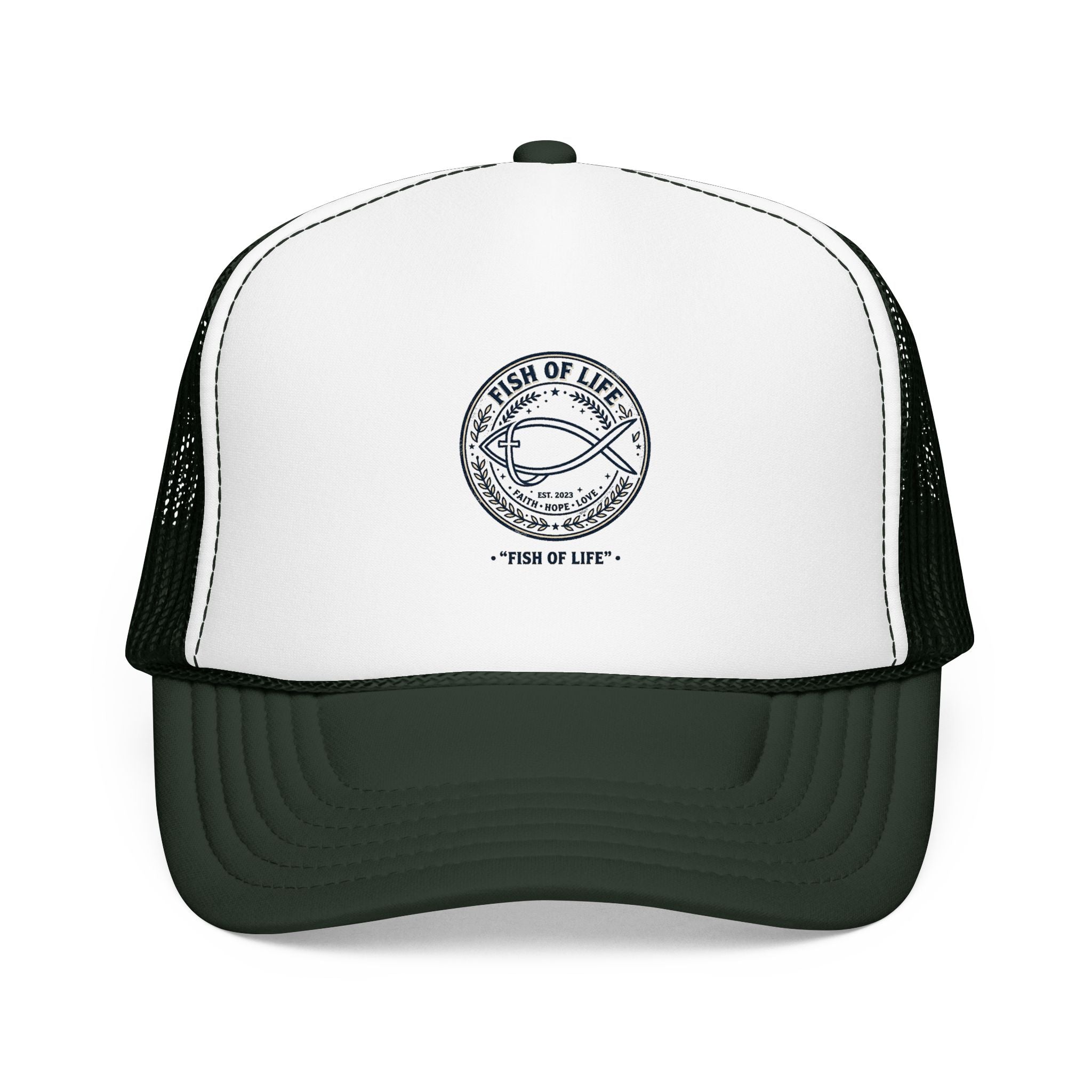 Fish of Life Trucker Hat – Vintage Ichthys Logo Foam Cap