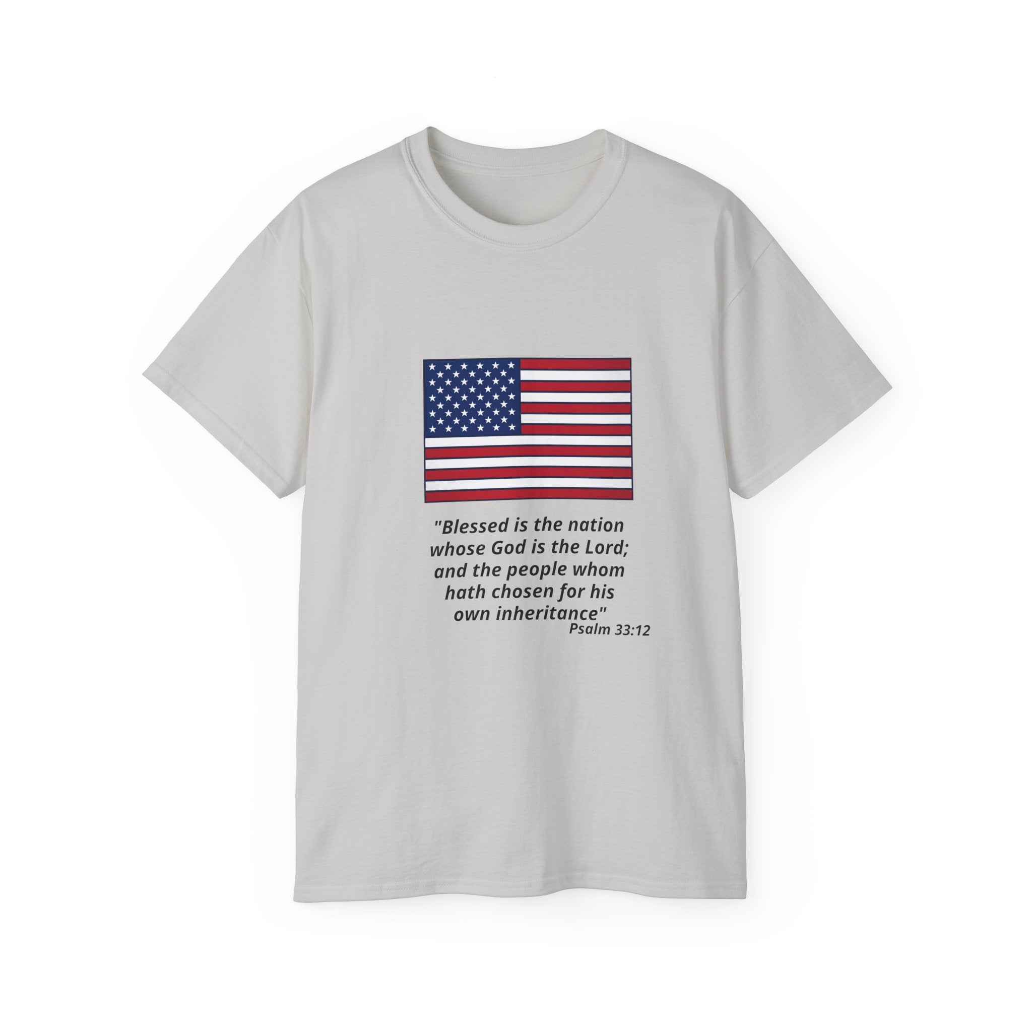 American Flag Psalm 33:12 T-Shirt — Patriotic Christian Tee