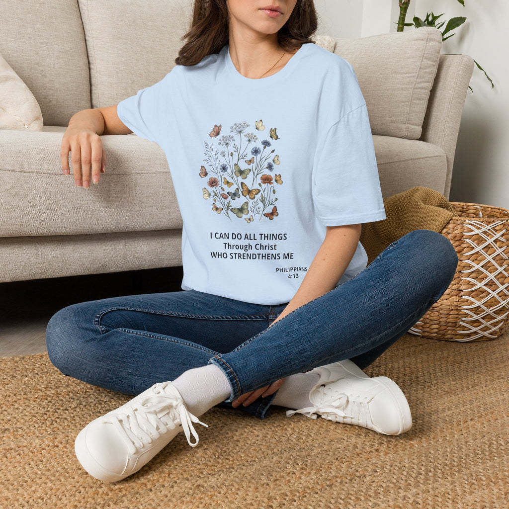 Butterfly Faith T-Shirt — "I Can Do All Things Through Christ" Inspirational Christian Tee
