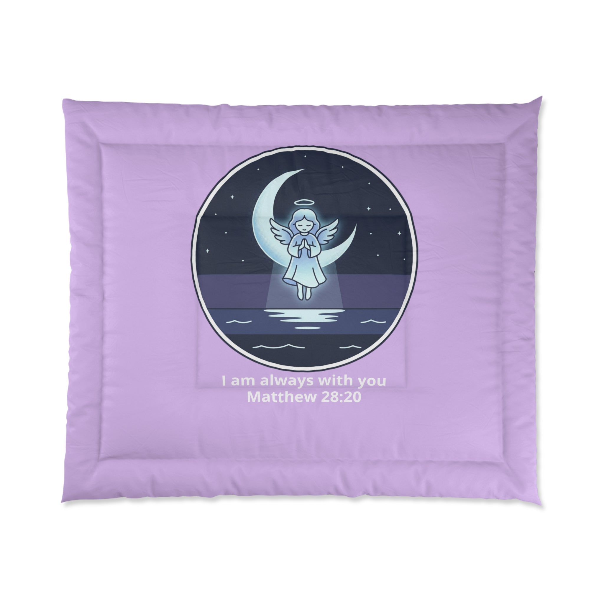 Christian Angel Comforter — "I Am Always With You" Matthew 28:20 Lavender Bedspread