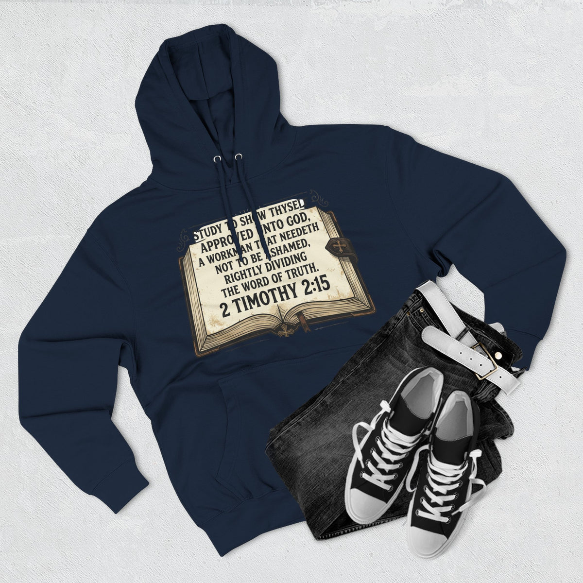 Bible Verse Hoodie — 2 Timothy 2:15 Open Book Design (Basic Instructions Before Leaving Earth)