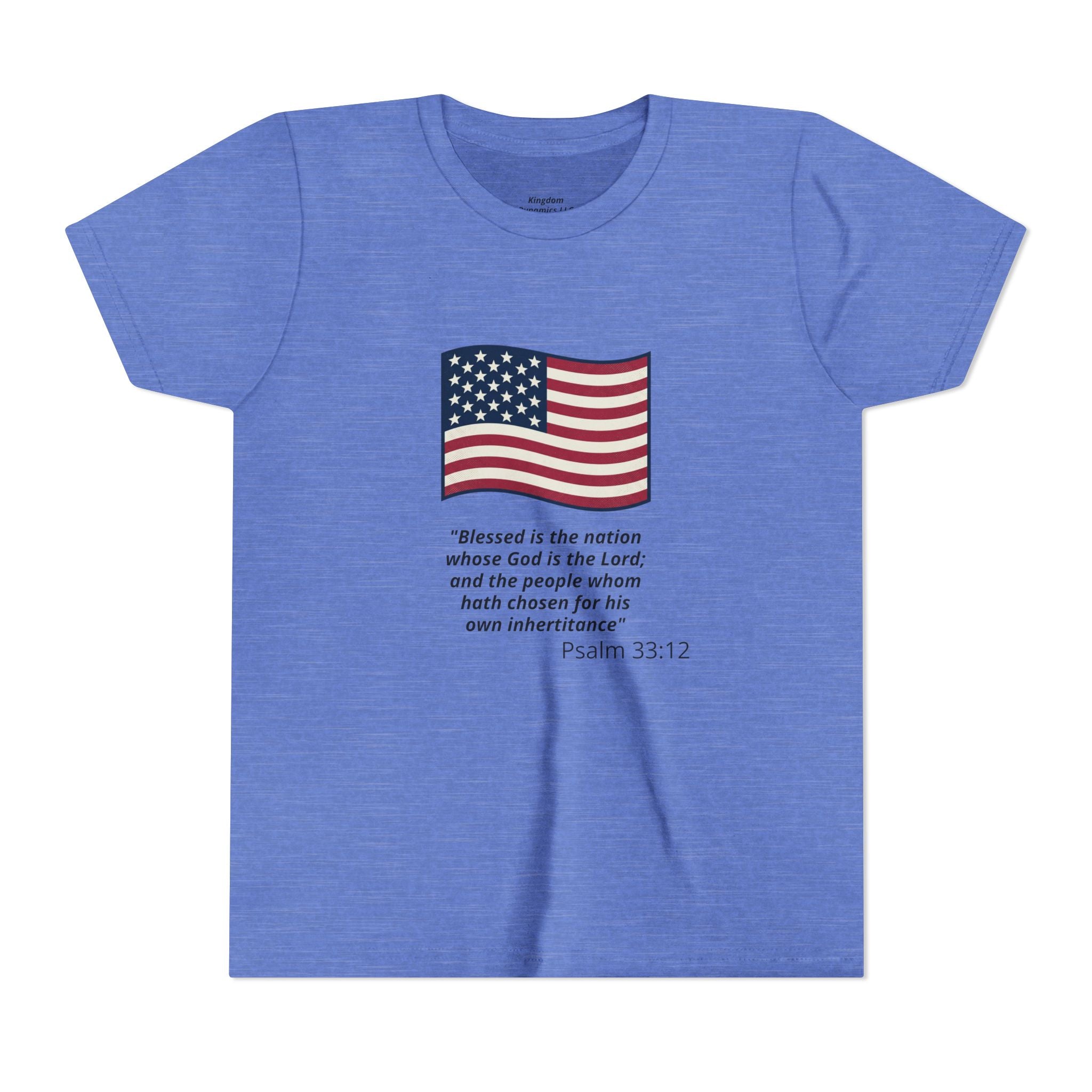 Youth T-Shirt - American Flag with Psalm 33:12 Bible Verse Patriotic Kids Tee