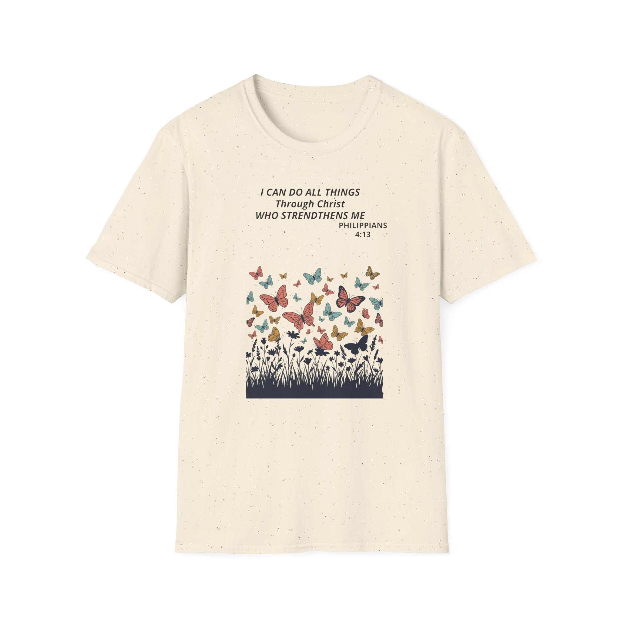 Butterfly Faith T-Shirt — "I Can Do All Things Through Christ" Inspirational Christian Tee