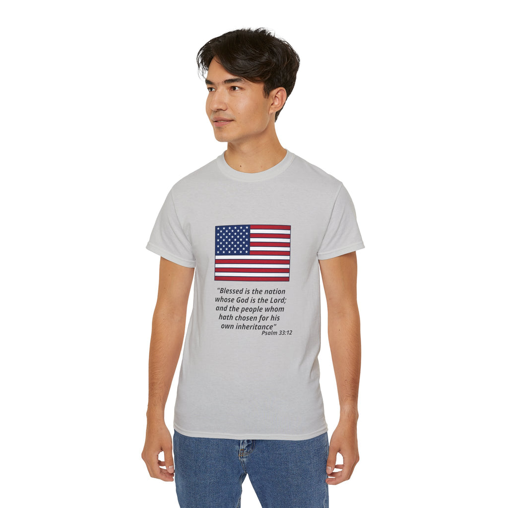 American Flag Psalm 33:12 T-Shirt — Patriotic Christian Tee