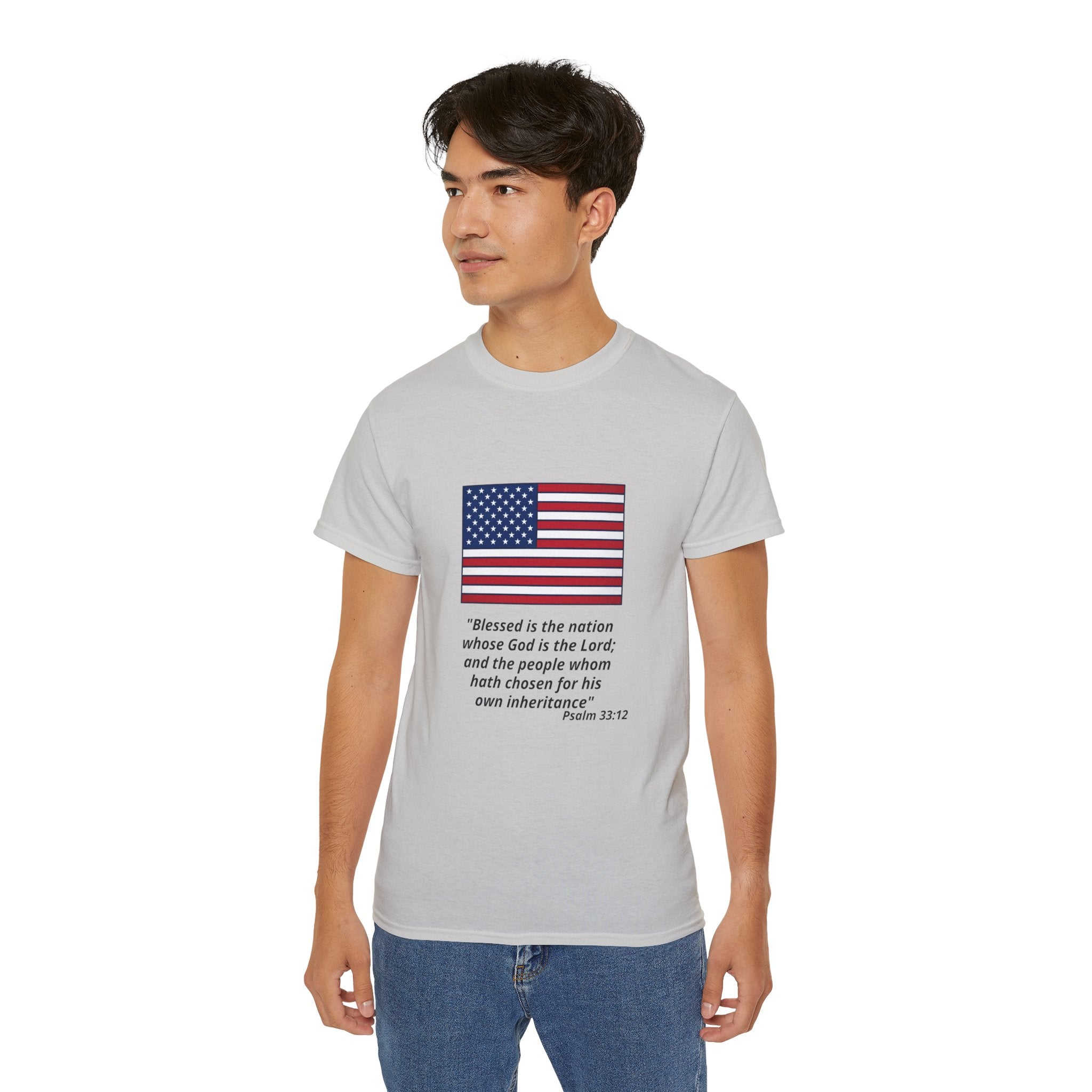 American Flag Psalm 33:12 T-Shirt — Patriotic Christian Tee