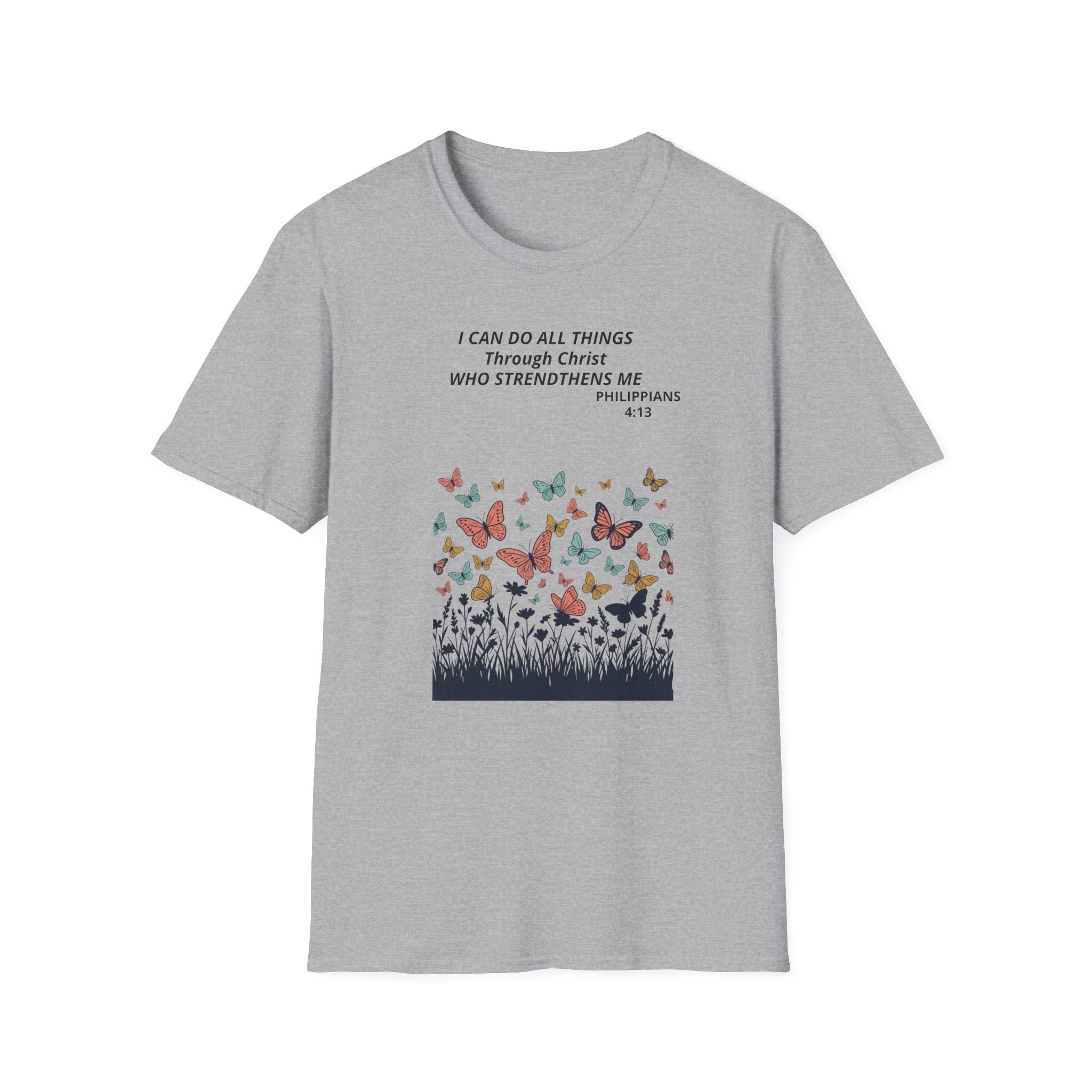 Butterfly Faith T-Shirt — "I Can Do All Things Through Christ" Inspirational Christian Tee