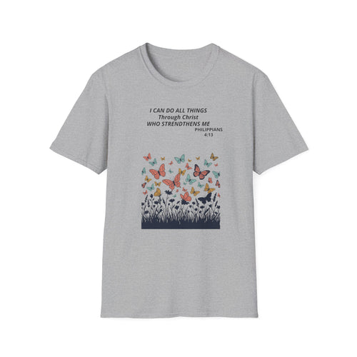 Butterfly Faith T-Shirt — "I Can Do All Things Through Christ" Inspirational Christian Tee