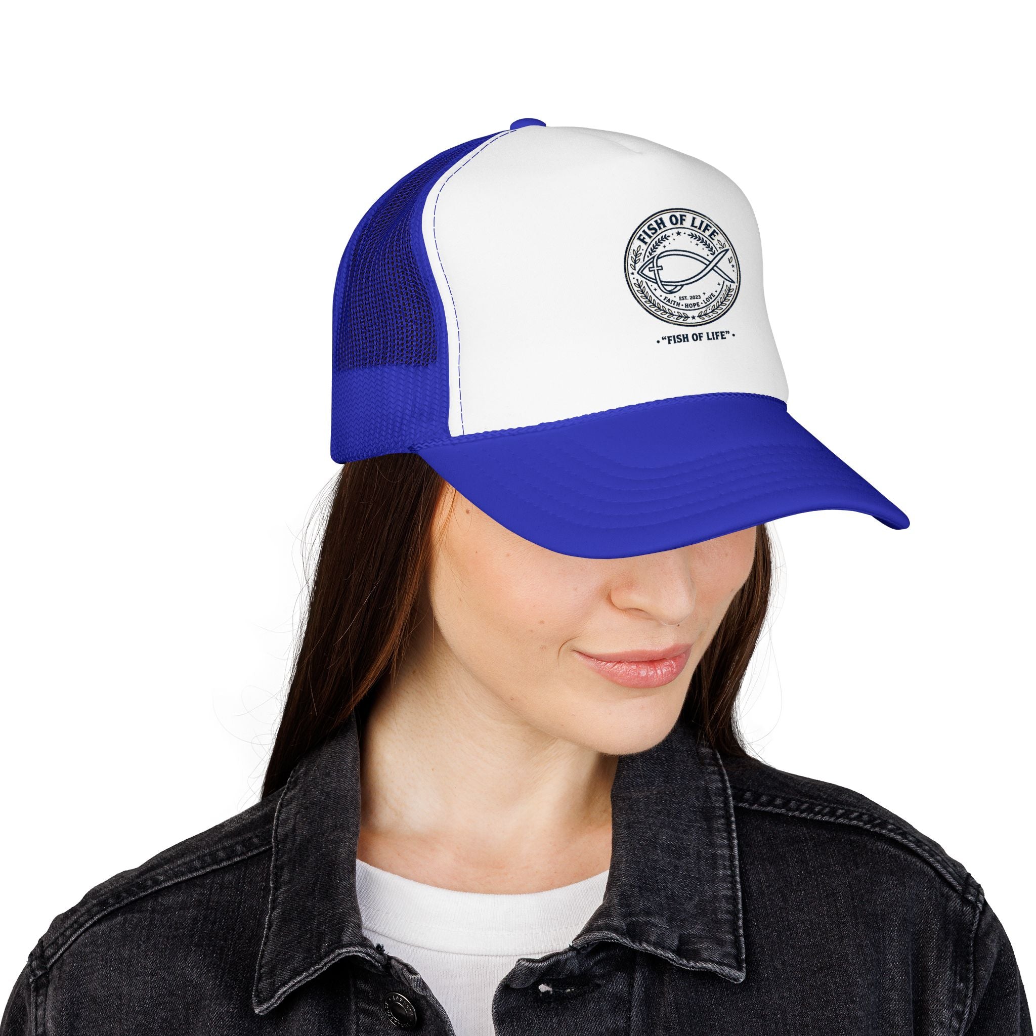 Fish of Life Trucker Hat – Vintage Ichthys Logo Foam Cap