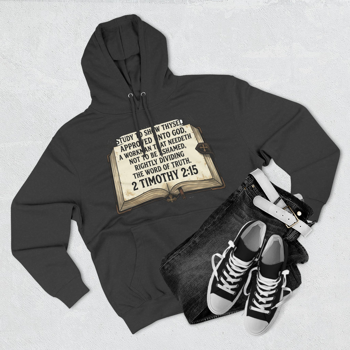 Bible Verse Hoodie — 2 Timothy 2:15 Open Book Design (Basic Instructions Before Leaving Earth)