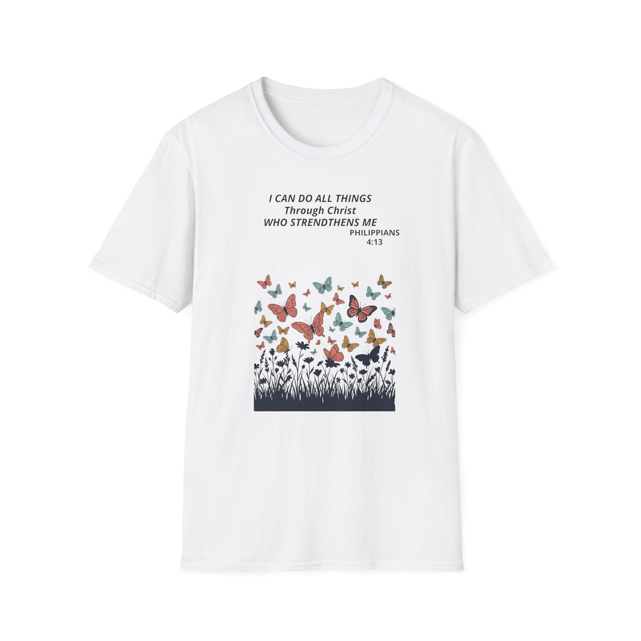 Butterfly Faith T-Shirt — "I Can Do All Things Through Christ" Inspirational Christian Tee
