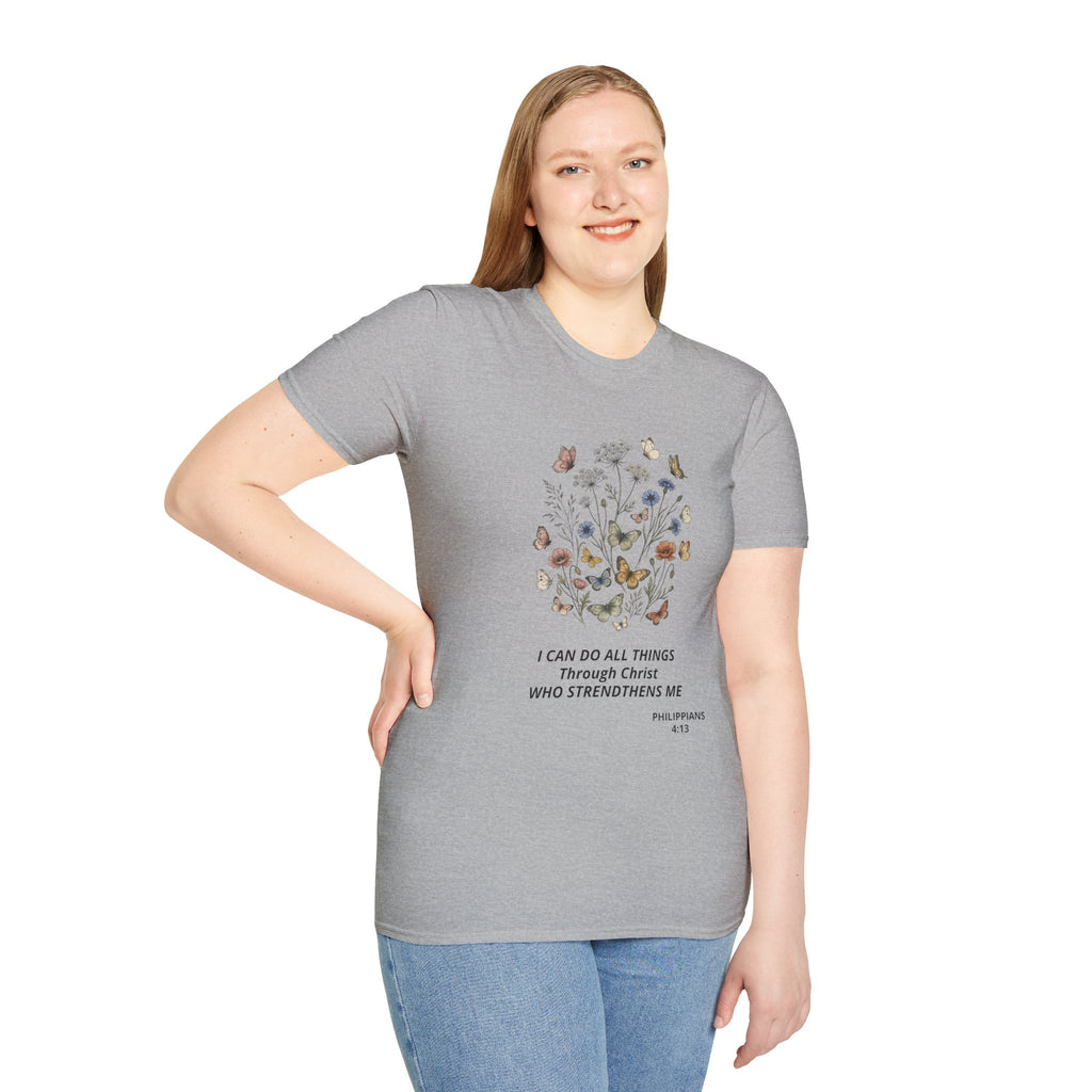 Butterfly Faith T-Shirt — "I Can Do All Things Through Christ" Inspirational Christian Tee