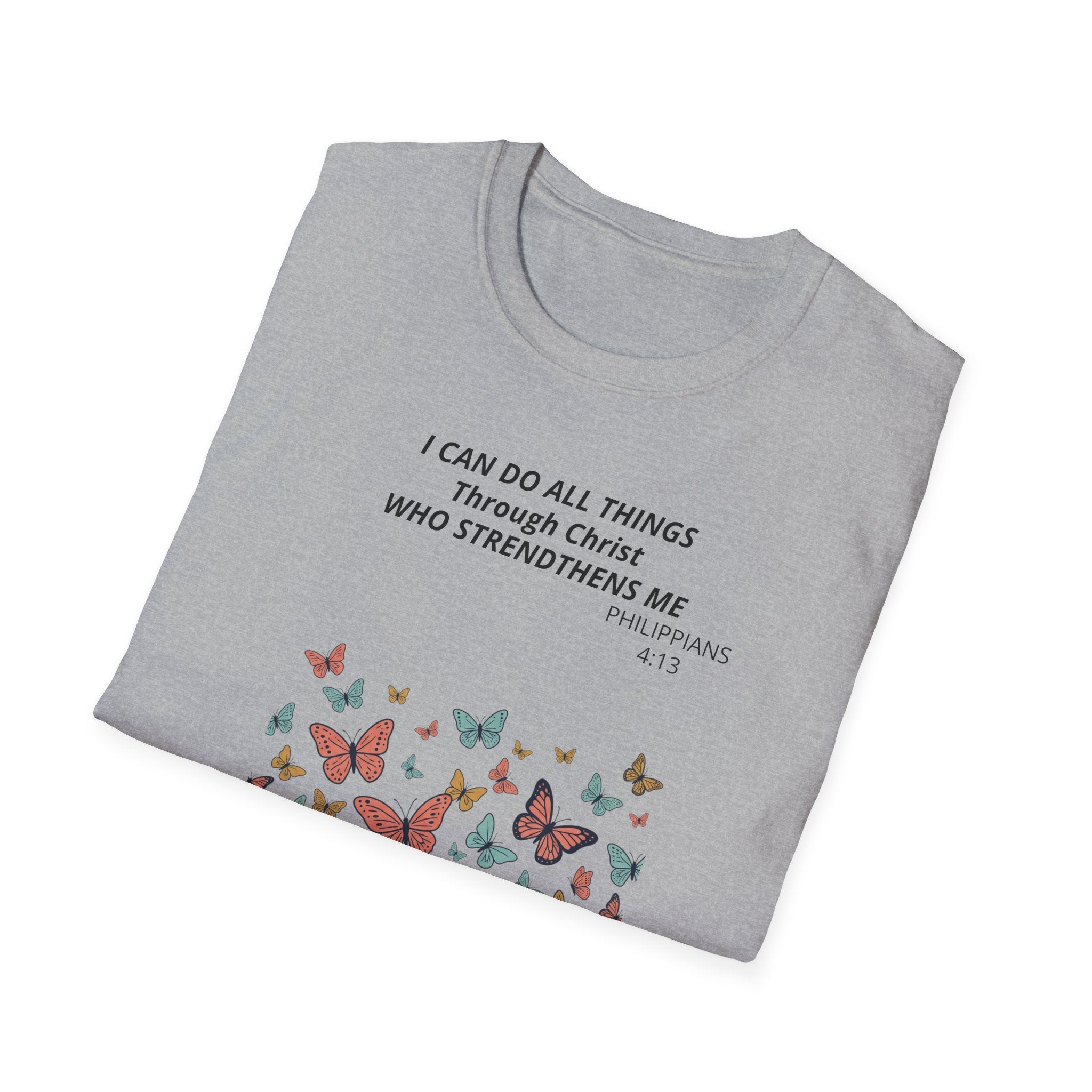 Butterfly Faith T-Shirt — "I Can Do All Things Through Christ" Inspirational Christian Tee