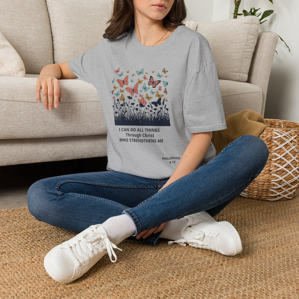 Butterfly Faith T-Shirt — "I Can Do All Things Through Christ" Inspirational Christian Tee