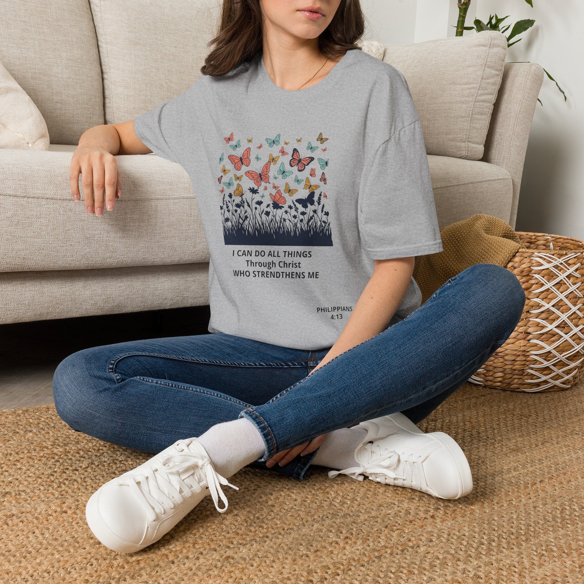 Butterfly Faith T-Shirt — "I Can Do All Things Through Christ" Inspirational Christian Tee