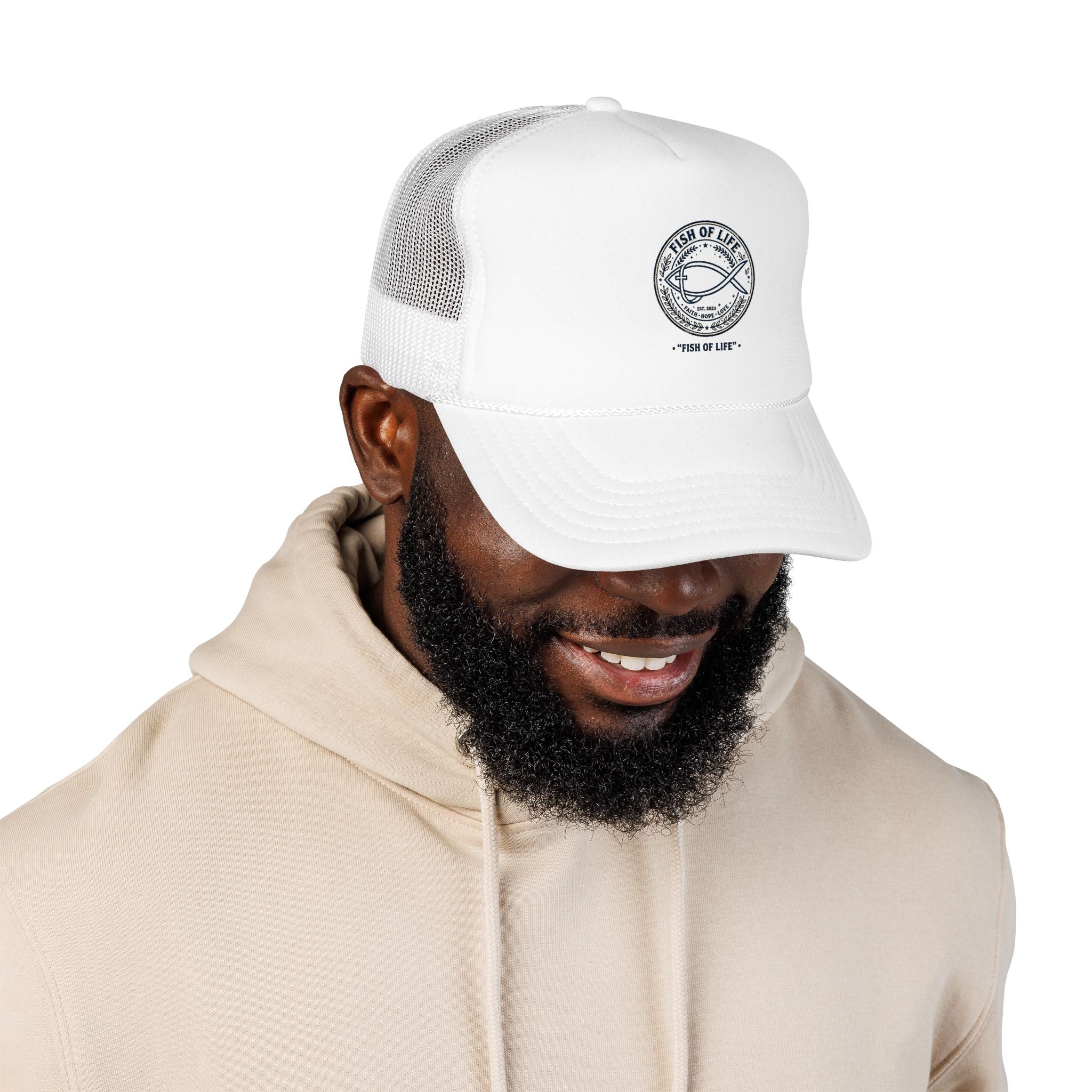 Fish of Life Trucker Hat – Vintage Ichthys Logo Foam Cap