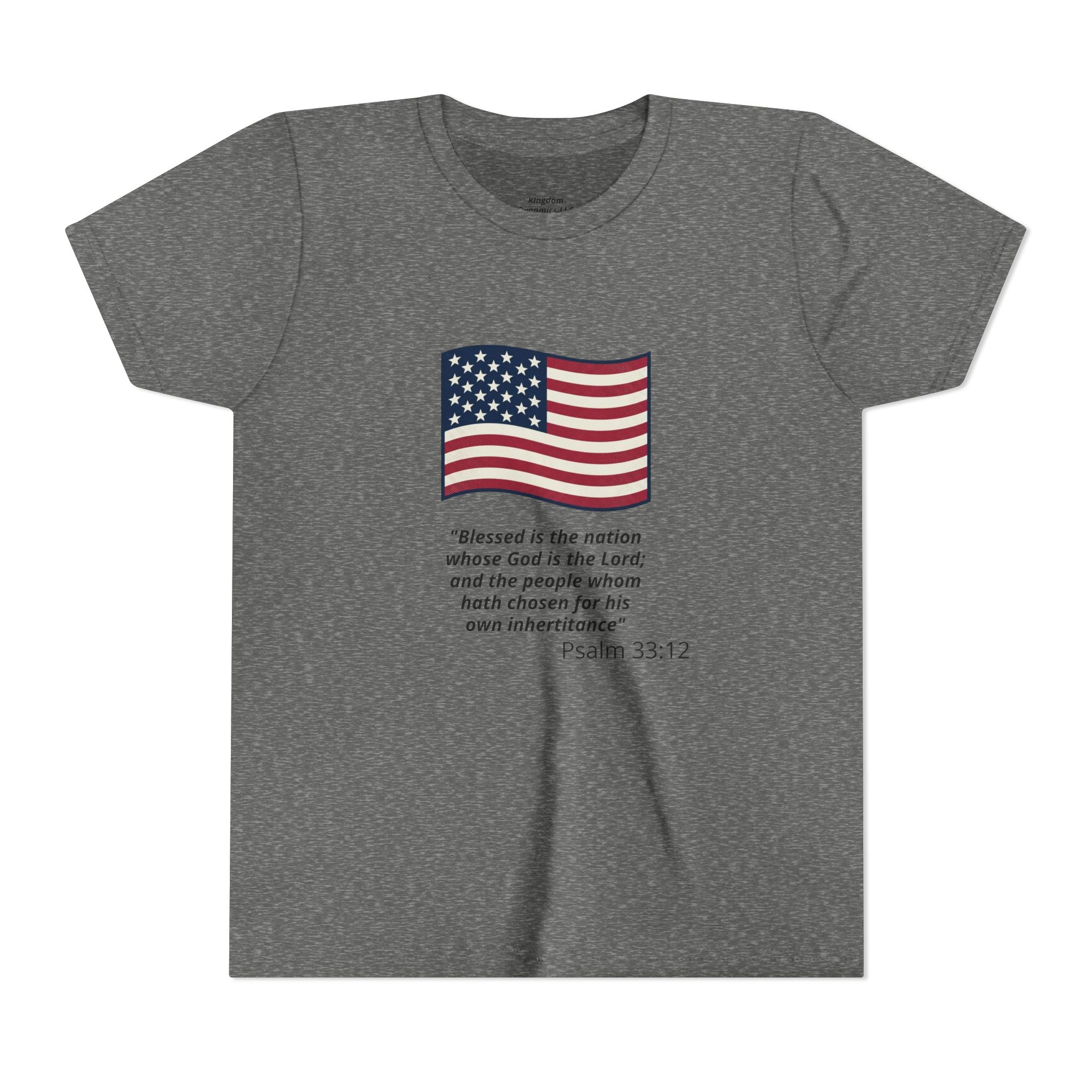 Youth T-Shirt - American Flag with Psalm 33:12 Bible Verse Patriotic Kids Tee