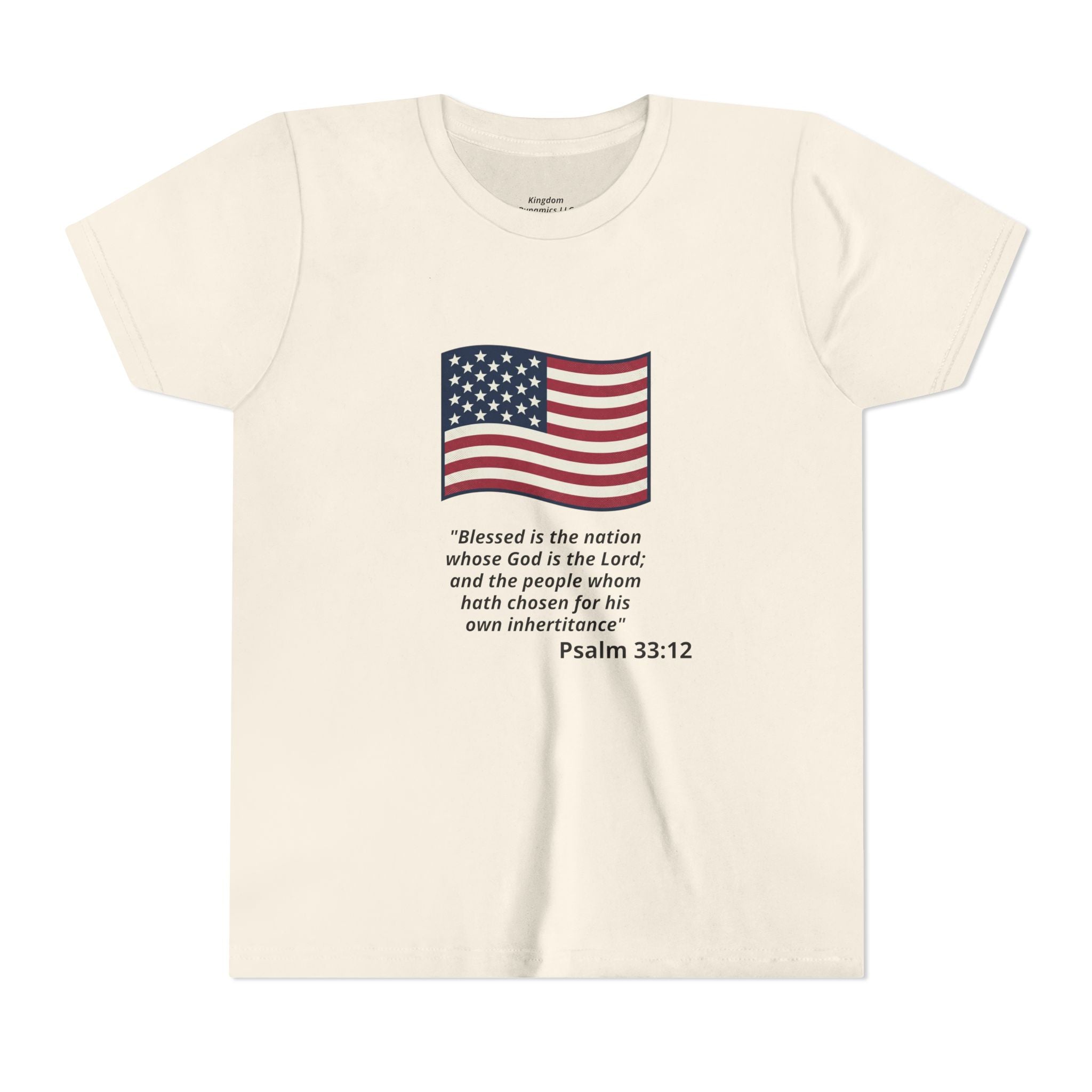 Youth T-Shirt - American Flag with Psalm 33:12 Bible Verse Patriotic Kids Tee