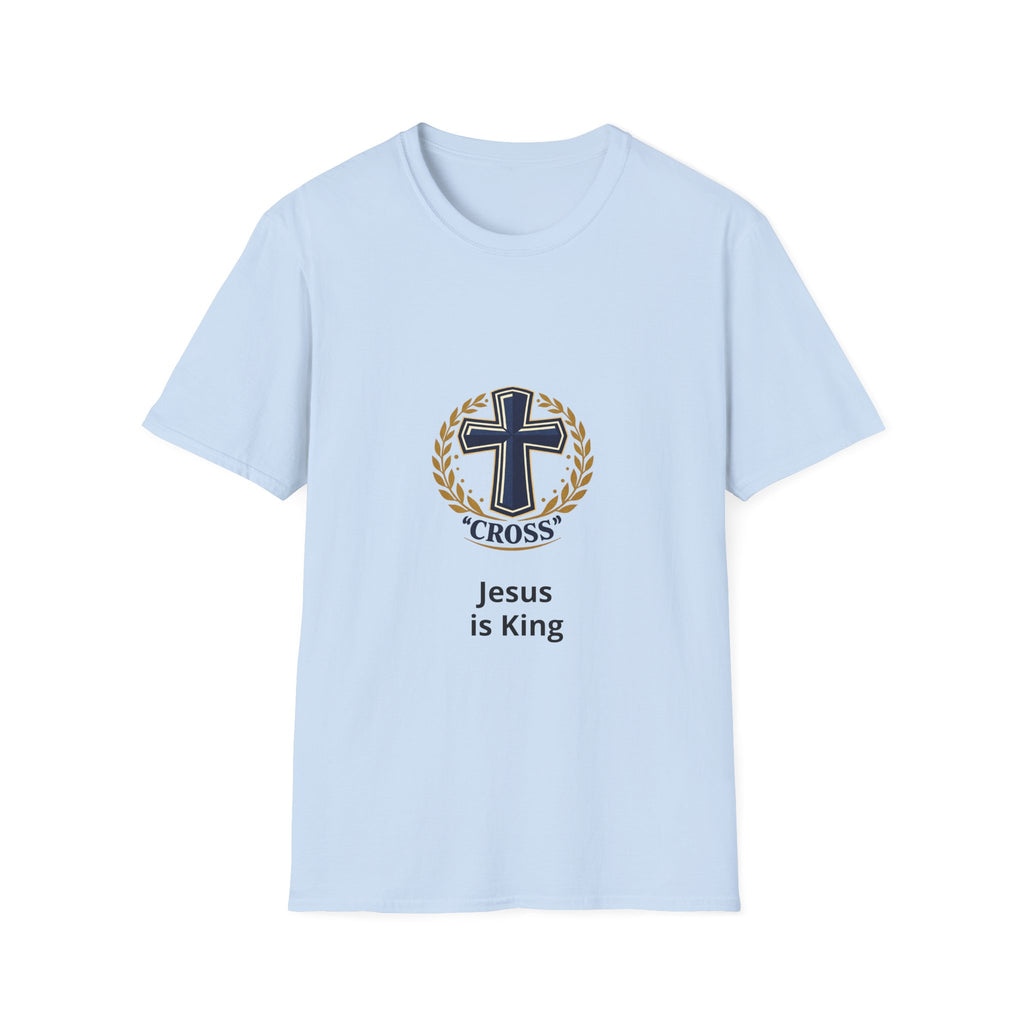 Jesus Is King Cross T-Shirt — Christian Faith Tee with Laurel Emblem