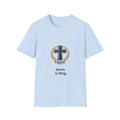 Jesus Is King Cross T-Shirt — Christian Faith Tee with Laurel Emblem