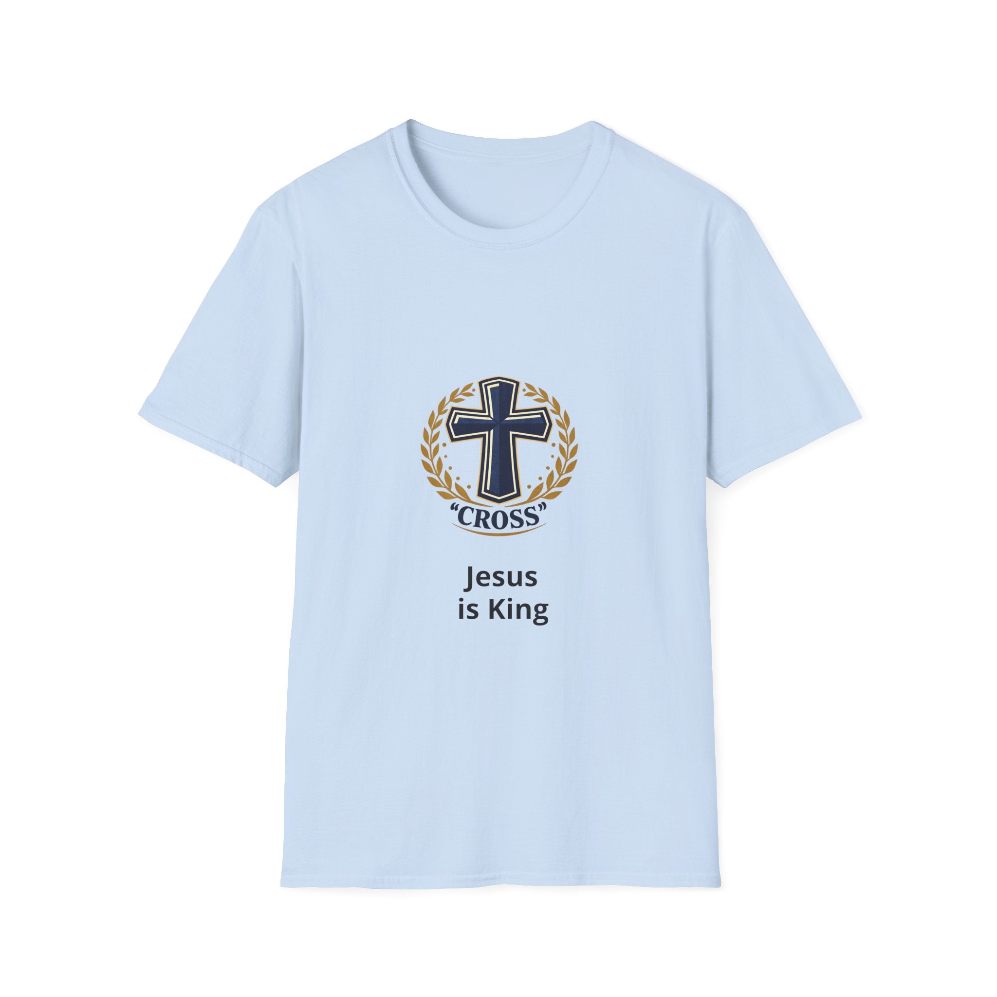 Jesus Is King Cross T-Shirt — Christian Faith Tee with Laurel Emblem